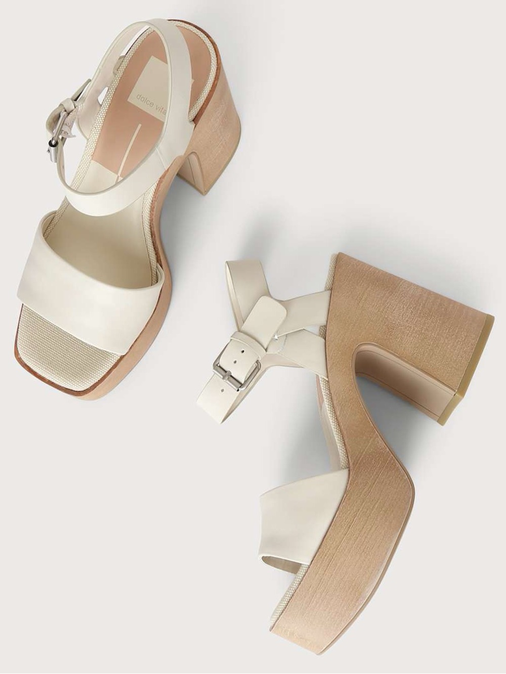 Dolce Vita Wallis Ivory Leather Wooden Platform High Heel Sandals - Picture 13 of 13